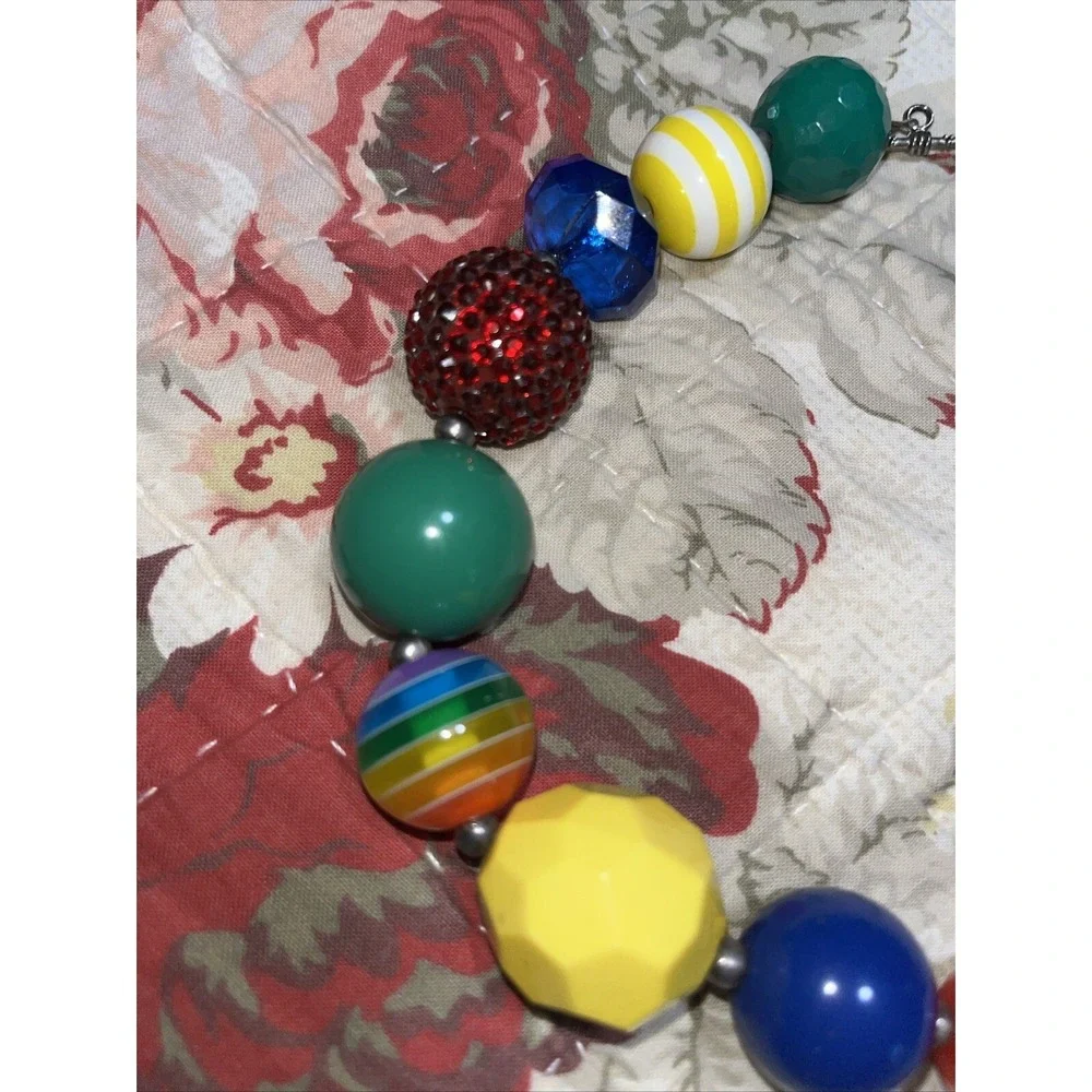 Rainbow Brite Homemade Beaded‎ Necklace , Large Beads C Retro , Colorful , Fun